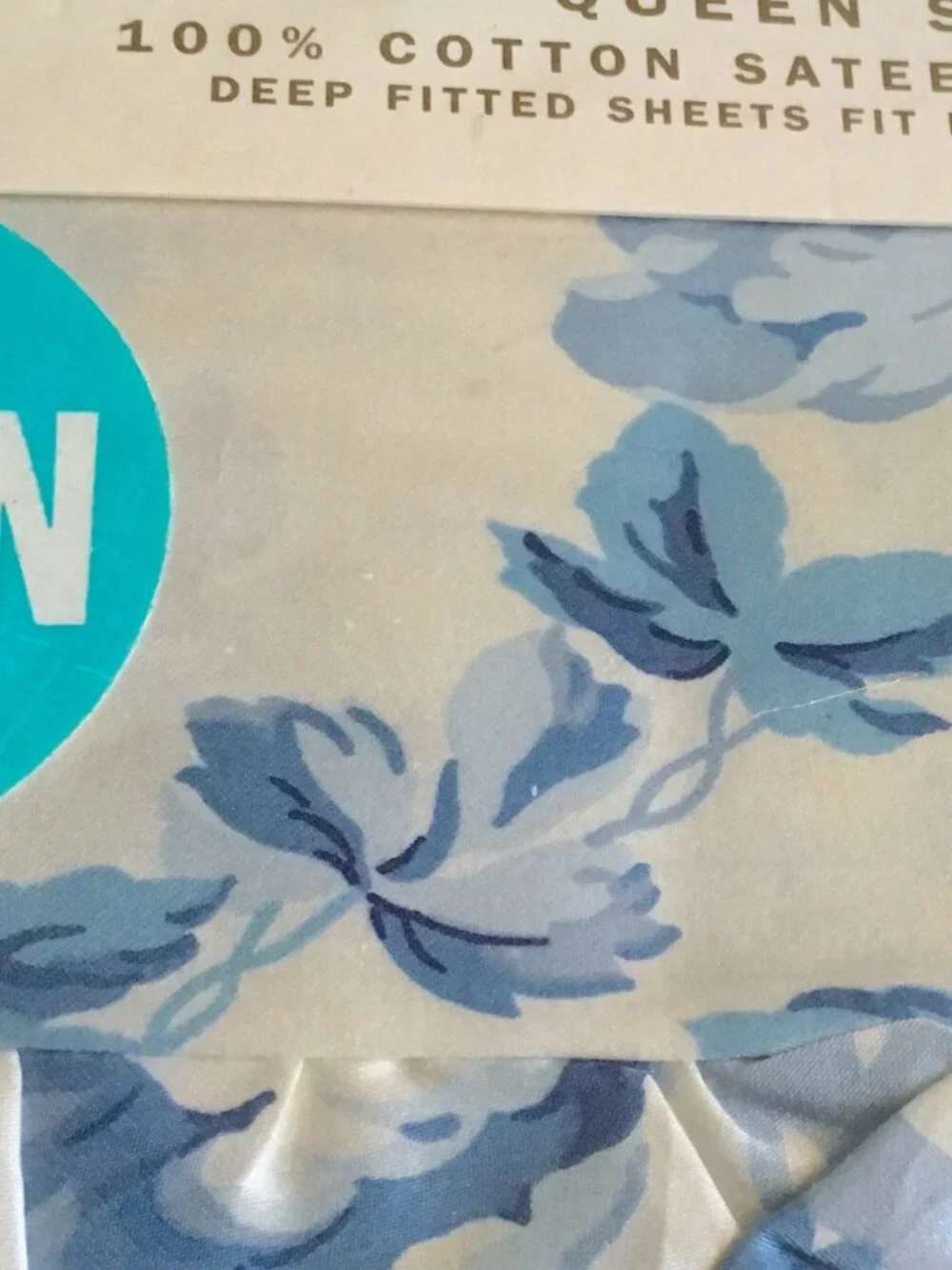 Ralph Lauren Elsa Floral blue white fitted sheet Qeen cotton sateen nwot